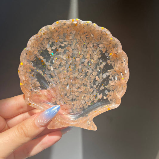 Peach Moonstone Crystal Seashell Resin Bowl