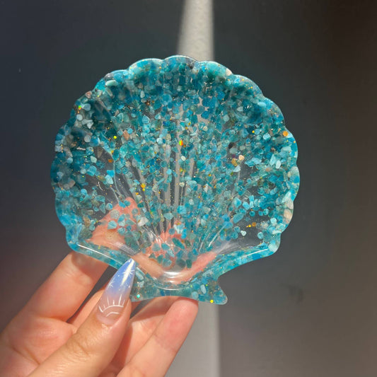 Blue Apatite Crystal Seashell Resin Bowl