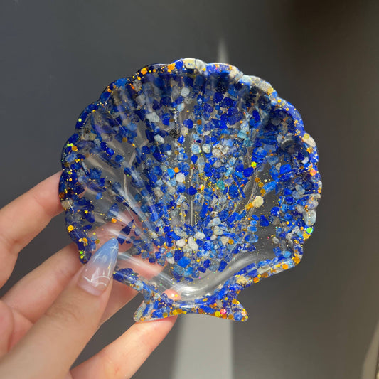 Lapis Lazuli Crystal Seashell Resin Bowl