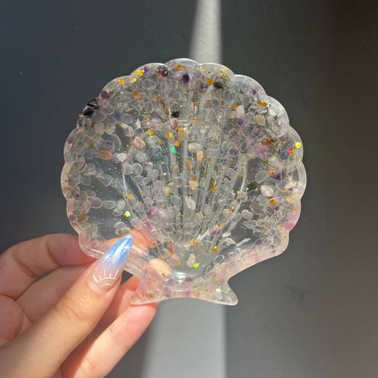 Fluorite Crystal Seashell Resin Bowl