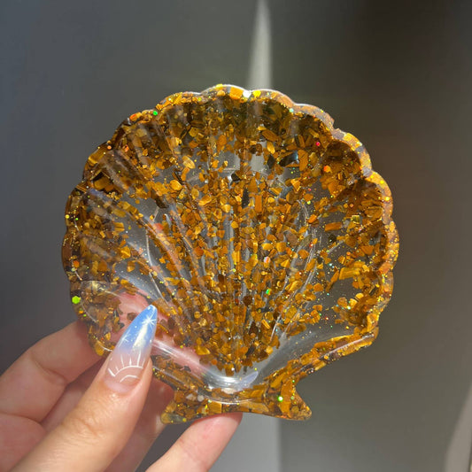 Tiger's Eye Crystal Seashell Resin Bowl