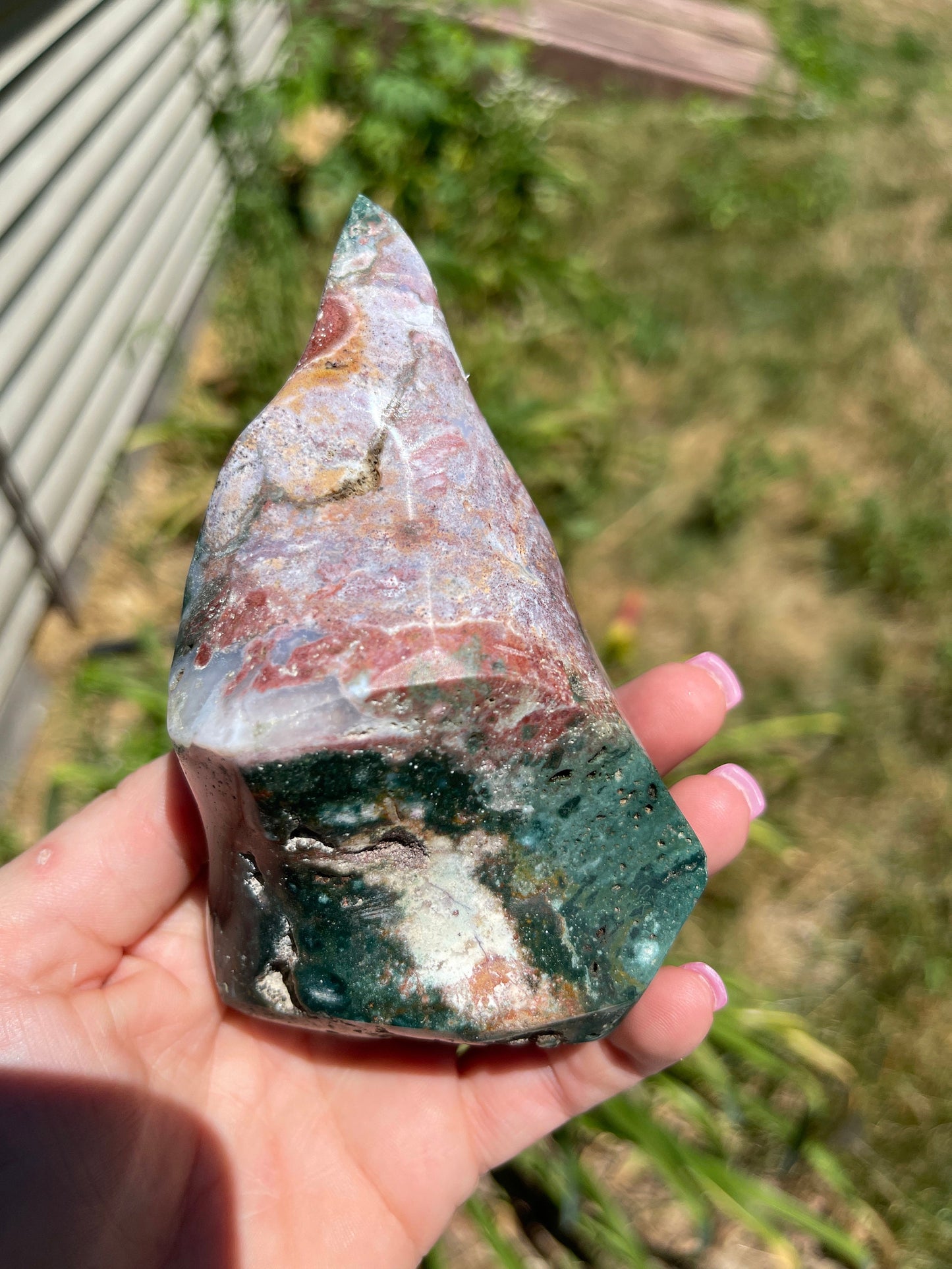 Colorful Ocean Jasper Flame with Natural Raw Patches Very Unique