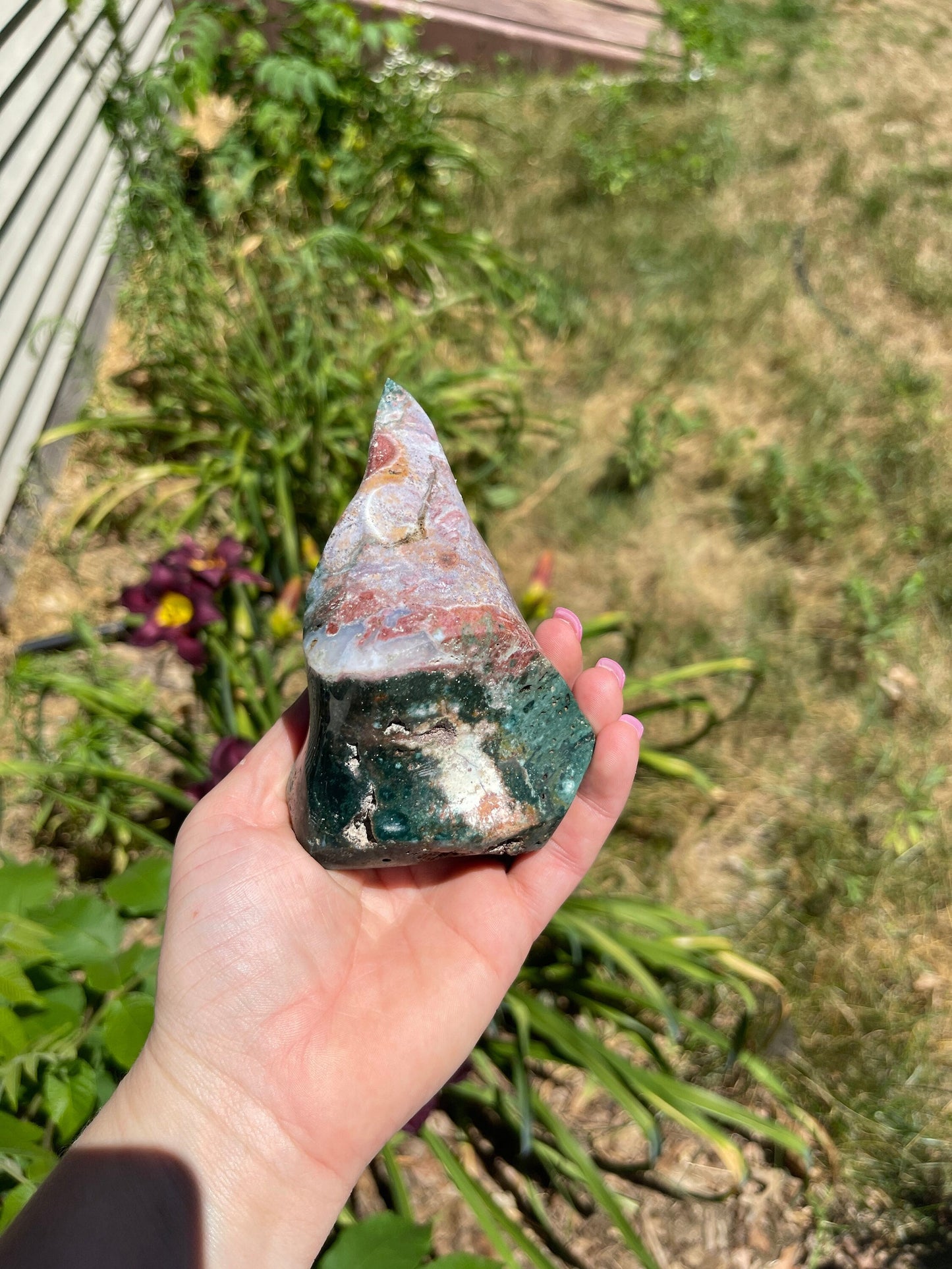 Colorful Ocean Jasper Flame with Natural Raw Patches Very Unique