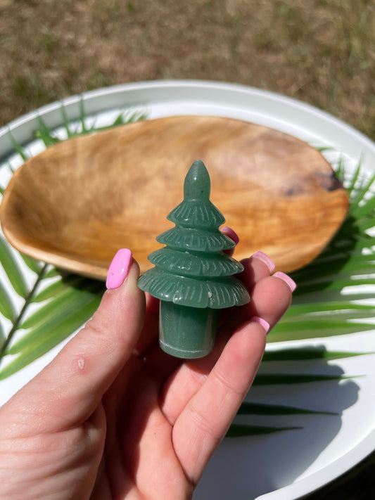 Green Chalcedony Christmas Tree Carving