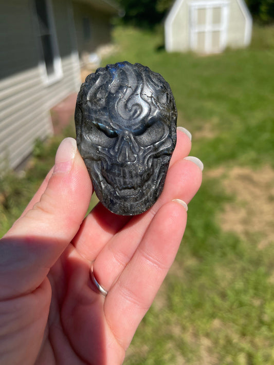 Labradorite Halloween Skull Carving