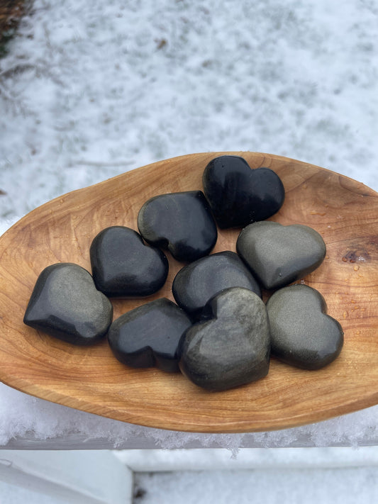 Golden Sheen Obsidian Heart Palm Stone