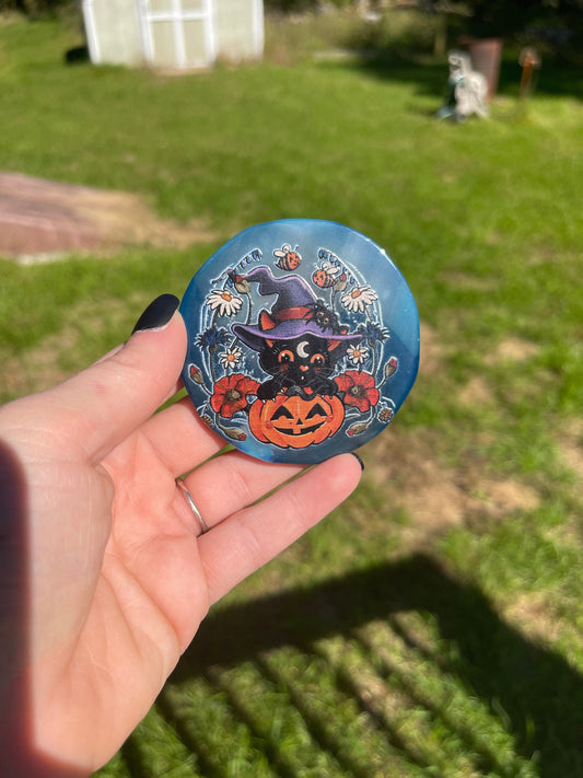 Halloween Witch Cat Agate Coaster