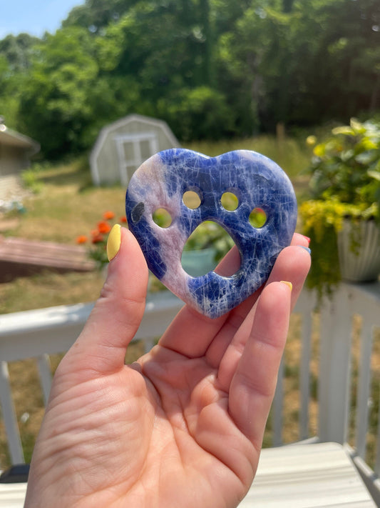 Sodalite Heart with Cat Paw Carving