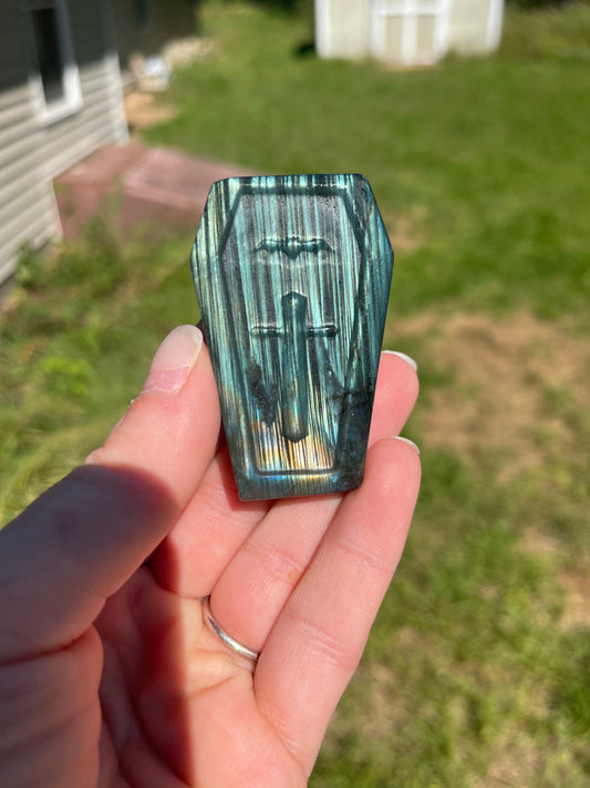 Labradorite Halloween Coffin Carving