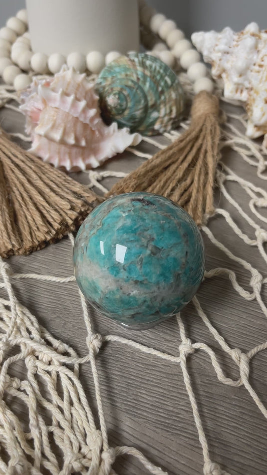 Amazonite Sphere with Smoky Quartz